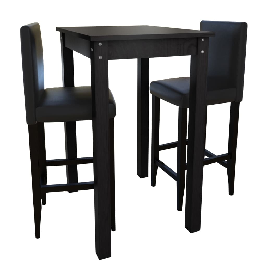 Bar Table with 2pcs Bar Chairs Black