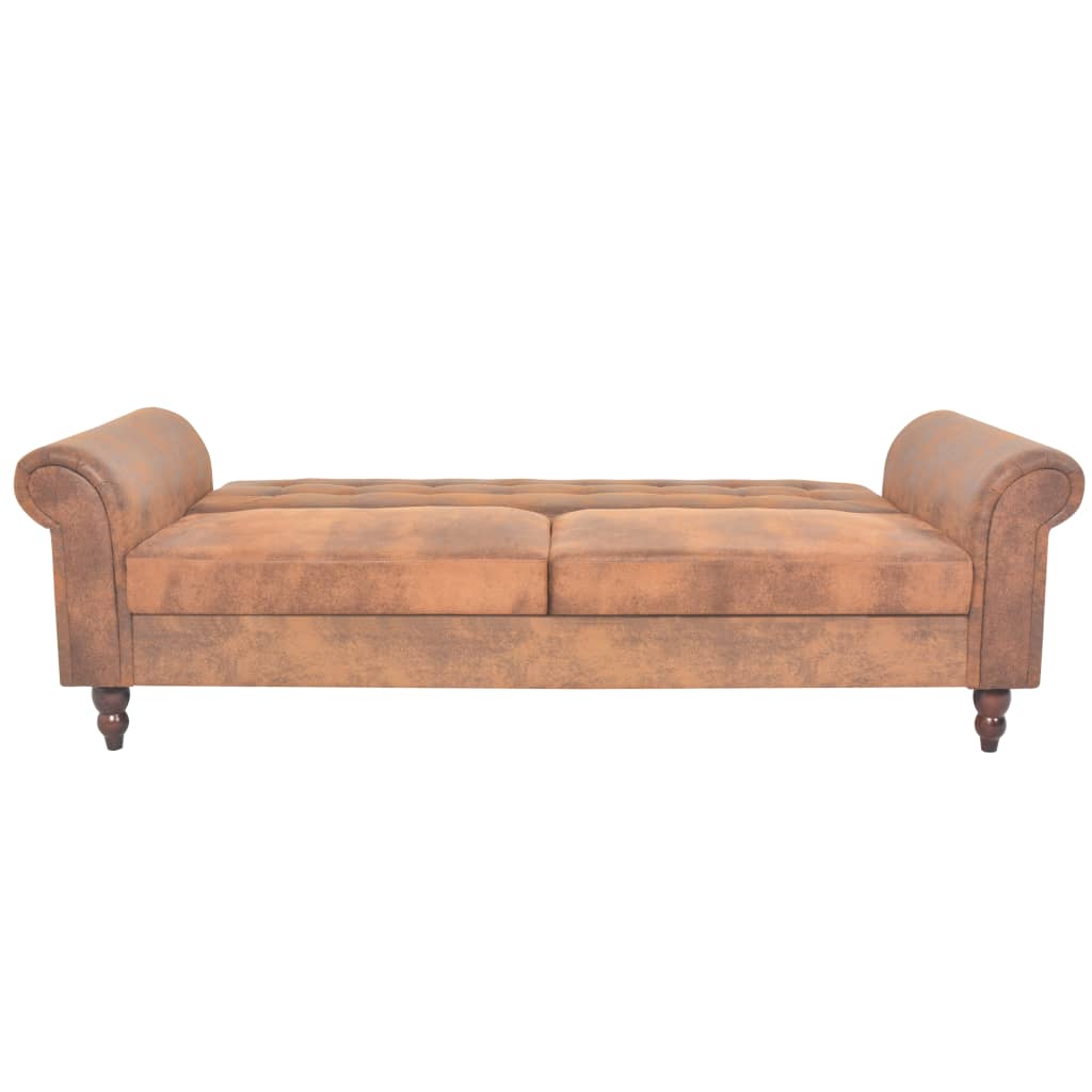 vidaXL Convertible 2-Seater Sofa with Armrests Artificial Suede Brown