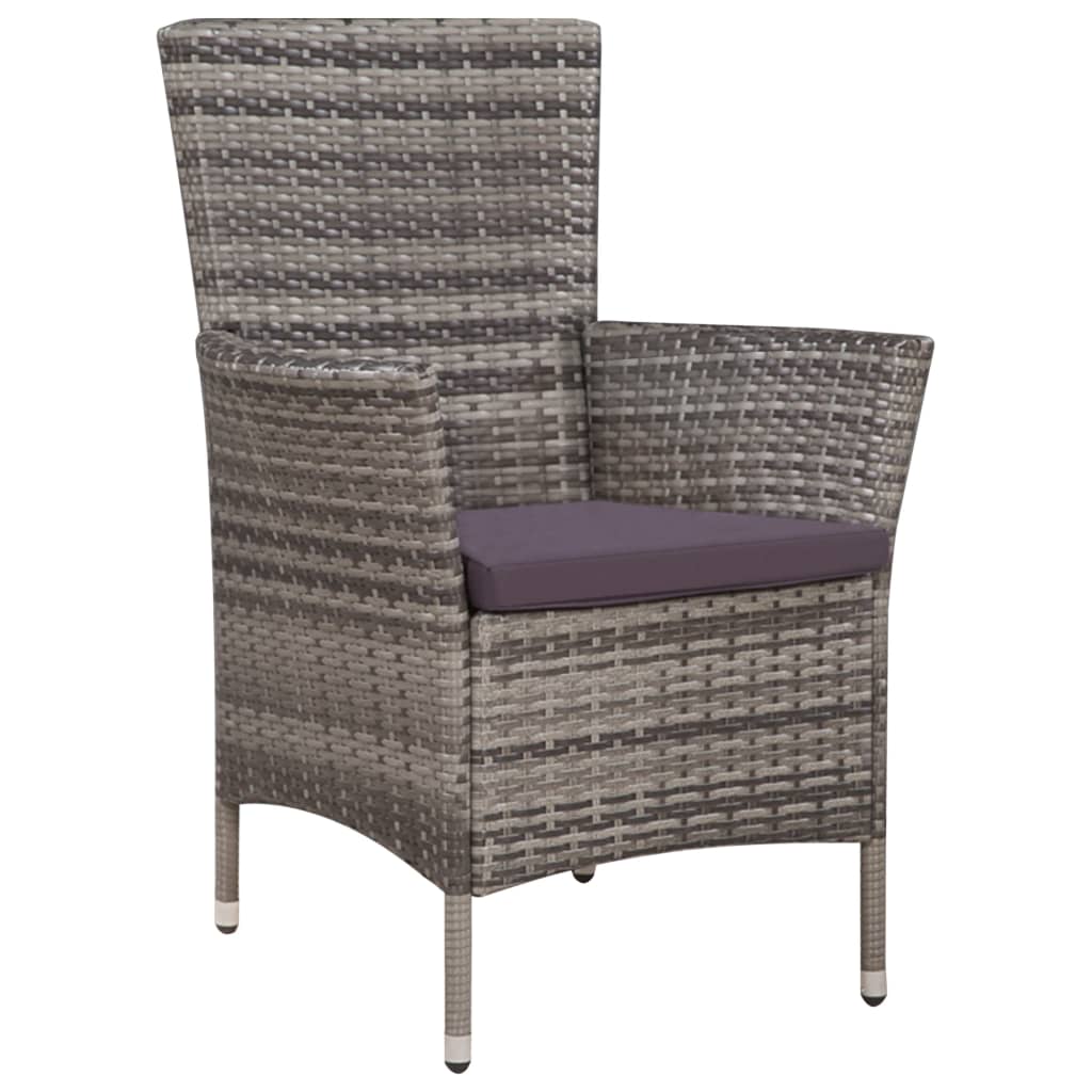 vidaXL Outdoor Chair and Stool with Cushions Poly Rattan Grey