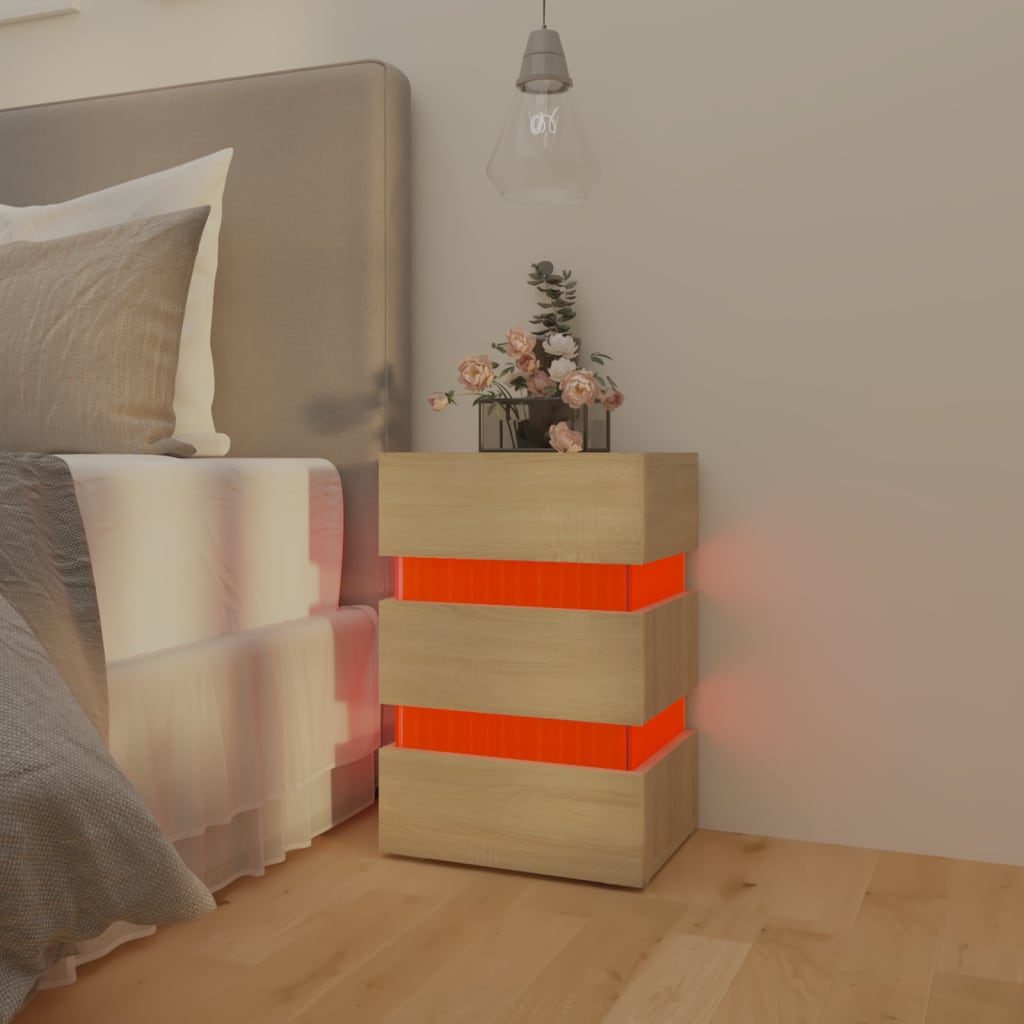 vidaXL LED Bedside Cabinet Sonoma Oak 45x35x67 cm Engineered Wood