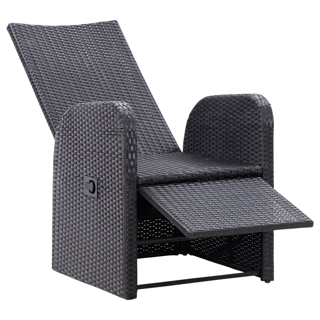 vidaXL Reclining Garden Chairs with Cushions 2 pcs Black Poly Rattan