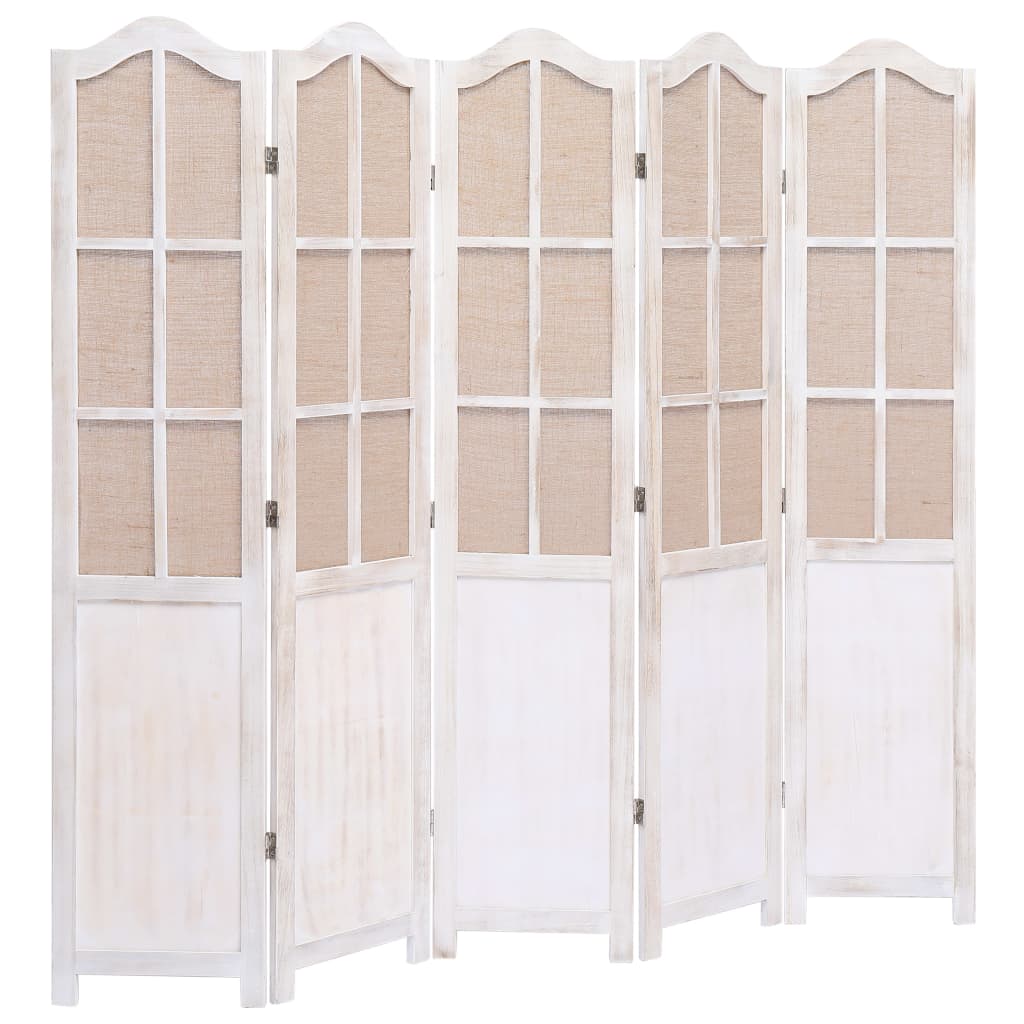vidaXL 5-Panel Room Divider White 175x165 cm Fabric