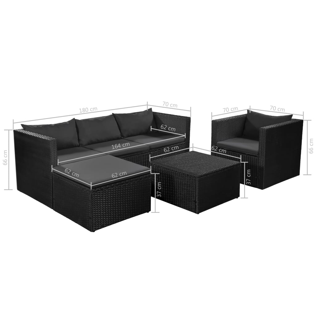 vidaXL 4 Piece Garden Lounge Set Poly Rattan Black and Grey