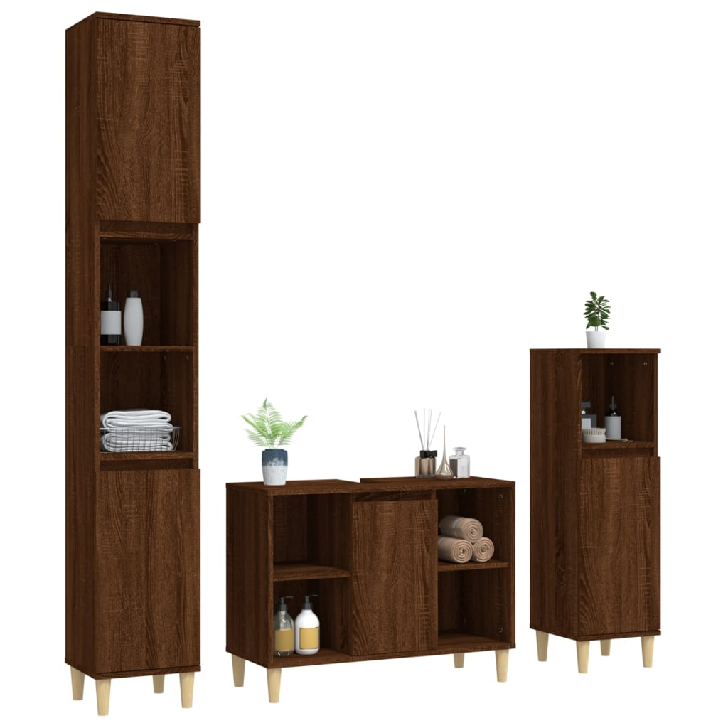 vidaXL 3 Piece Bathroom Furniture Set Brown Oak Engineered Wood