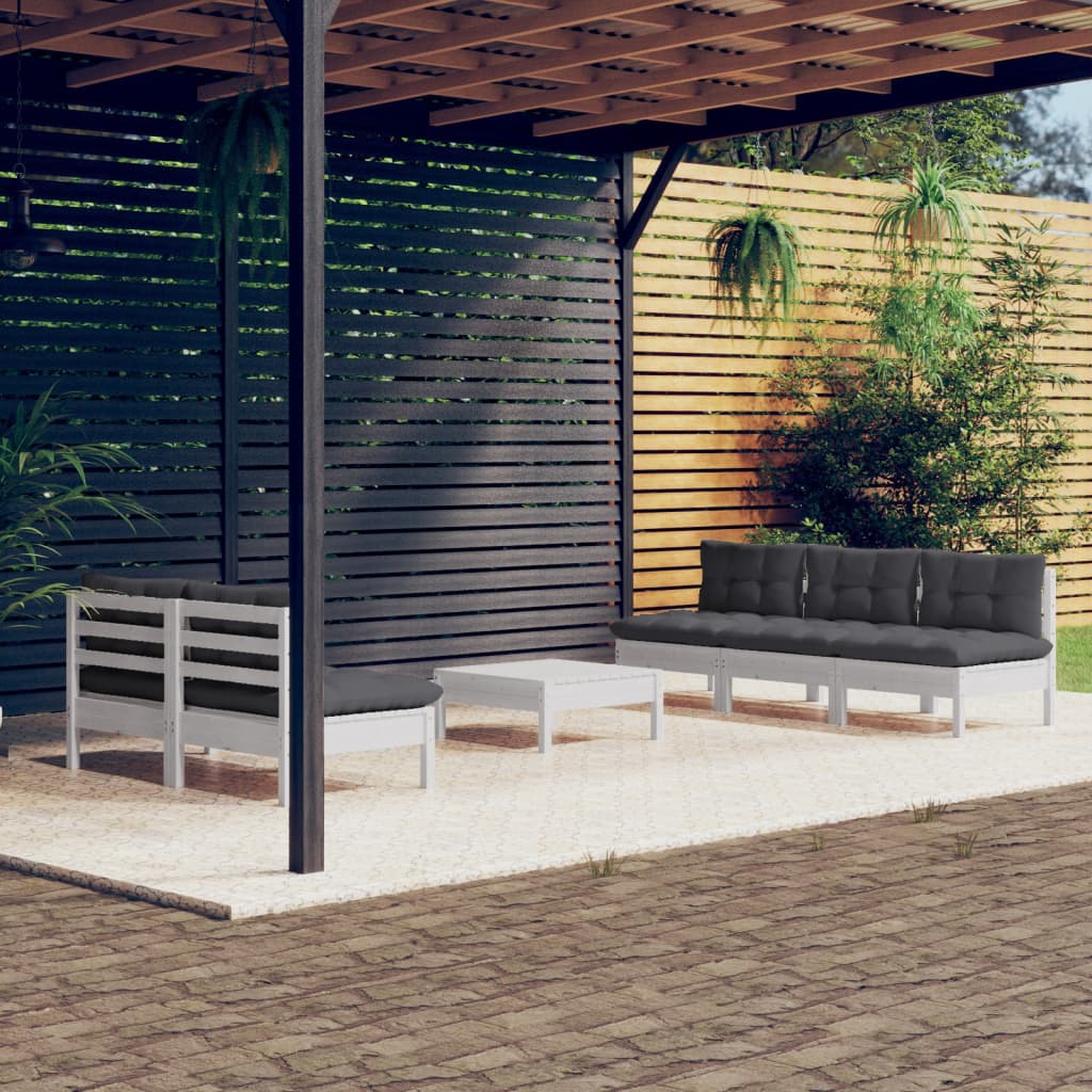 vidaXL 6 Piece Garden Lounge Set with Anthracite Cushions Pinewood