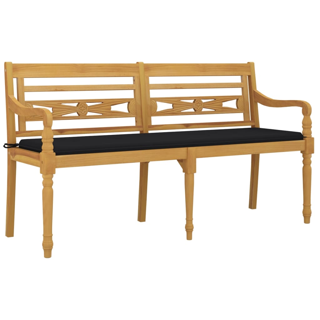vidaXL Batavia Bench with Black Cushion 150 cm Solid Wood Teak