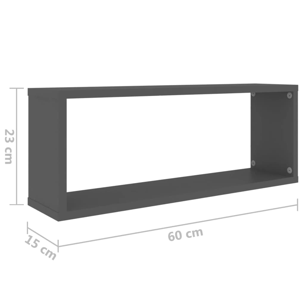 vidaXL Wall Cube Shelf 4 pcs Grey 60x15x23 cm Engineered Wood
