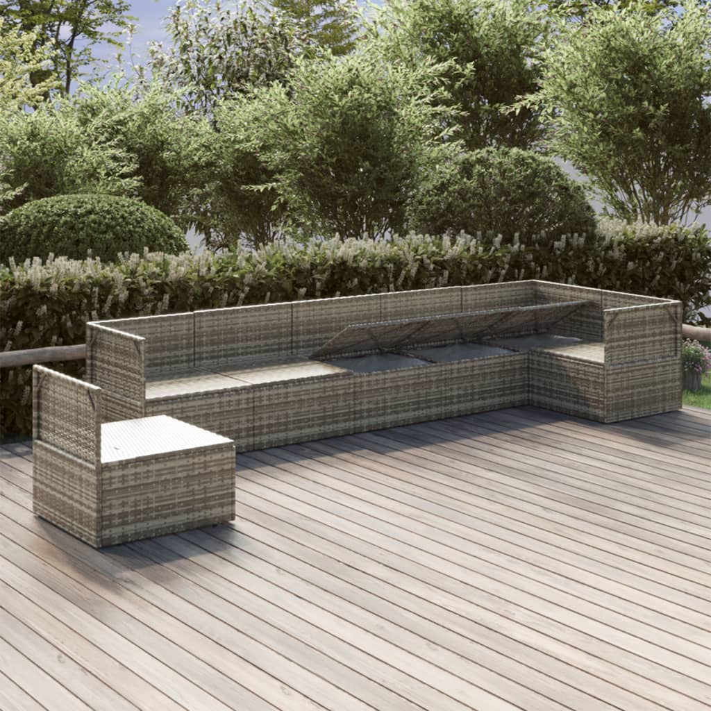 vidaXL 7 Piece Garden Lounge Set with Cushions Grey Poly Rattan