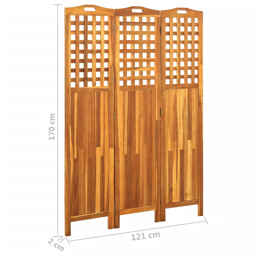 vidaXL 3-Panel Room Divider 121x2x170 cm Solid Acacia Wood