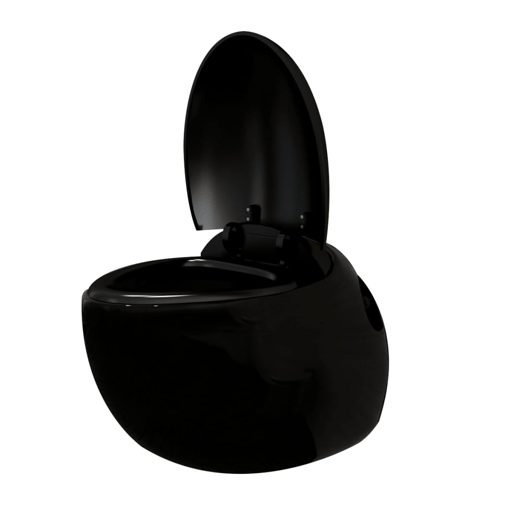 vidaXL Wall Hung Toilet Black Unique Egg Design