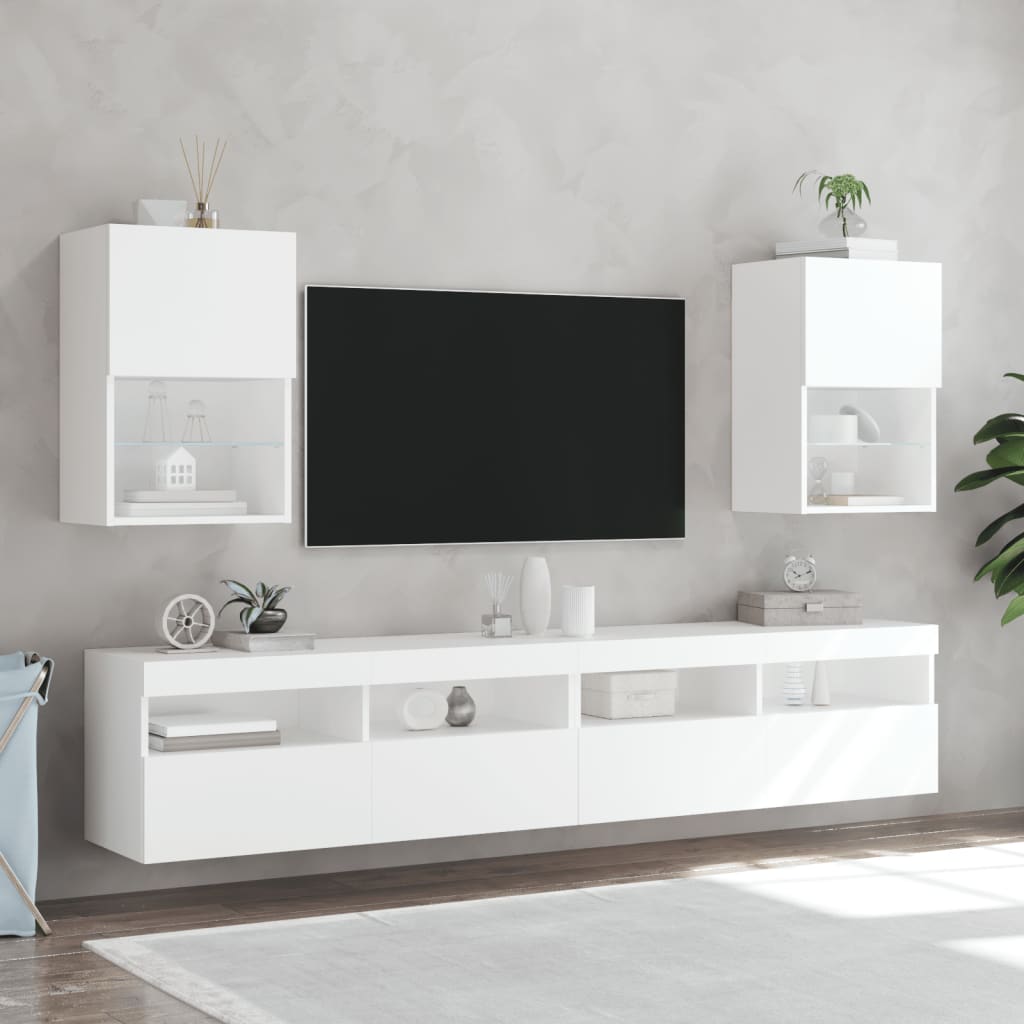 vidaXL TV Cabinets with LED Lights 2 pcs White 40.5x30x60 cm