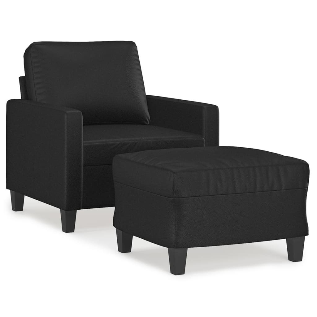vidaXL Sofa Chair with Footstool Black 60 cm Faux Leather
