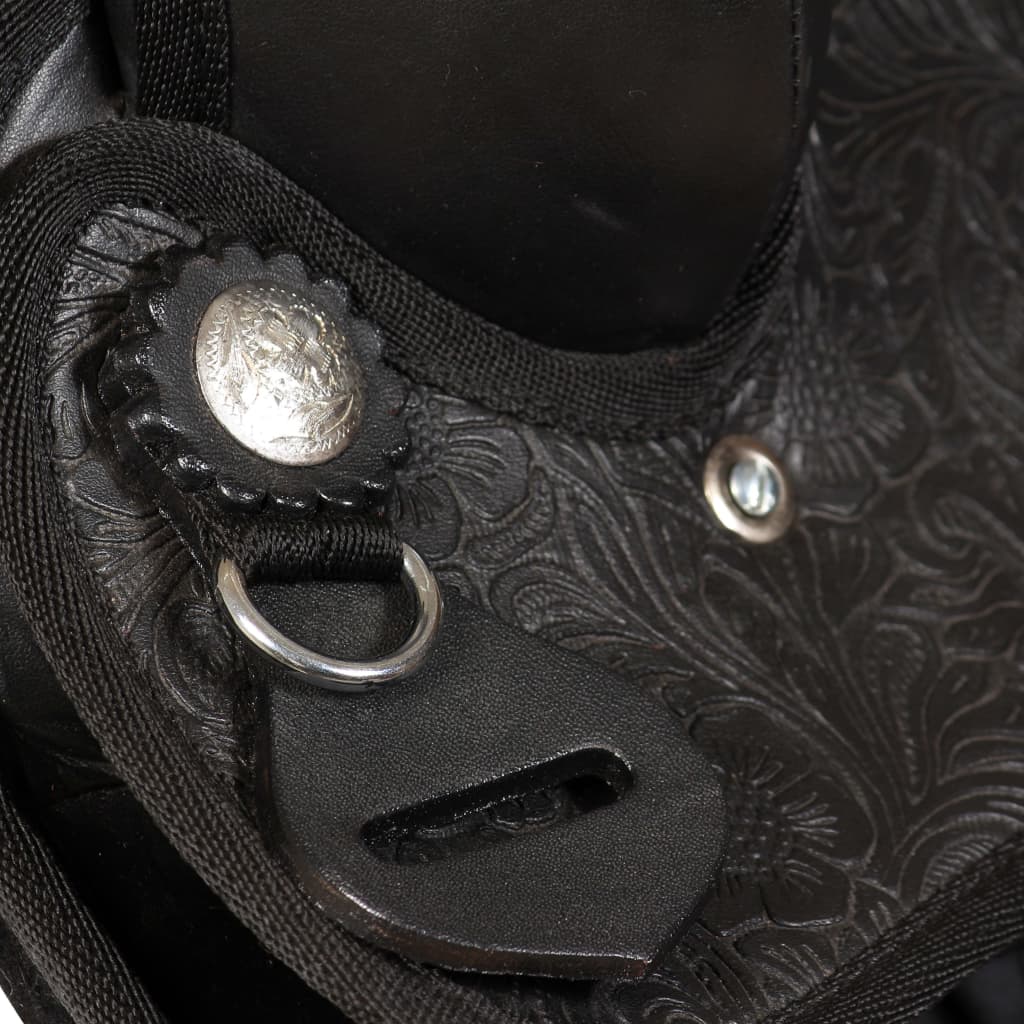 vidaXL Western Saddle. Headstall&Breast Collar Real Leather 16" Black