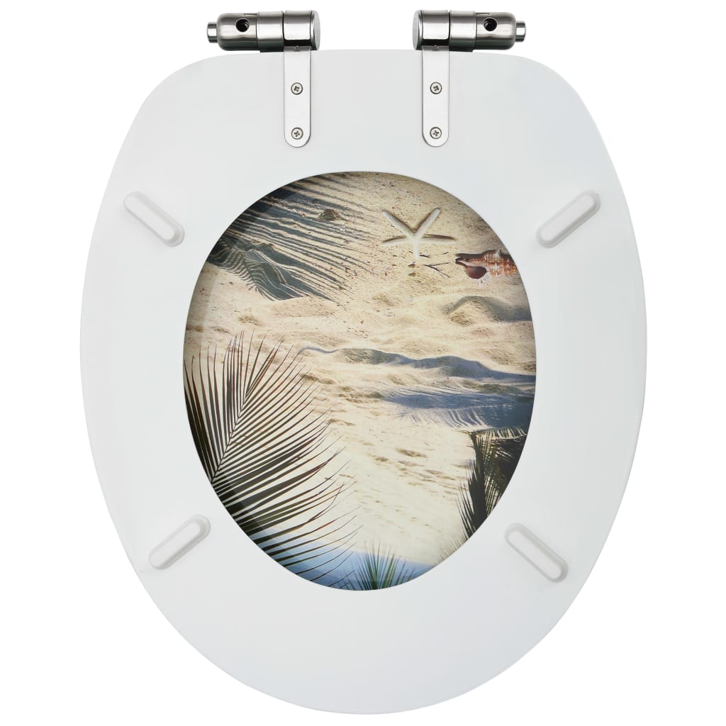 vidaXL WC Toilet Seat with Soft Close Lid MDF Beach Design