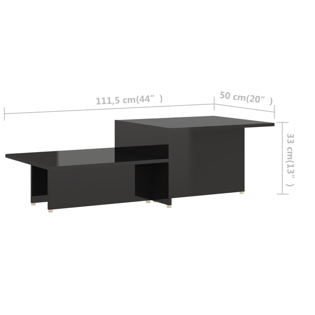 vidaXL Coffee Table High Gloss Black 111.5x50x33 cm Engineered Wood