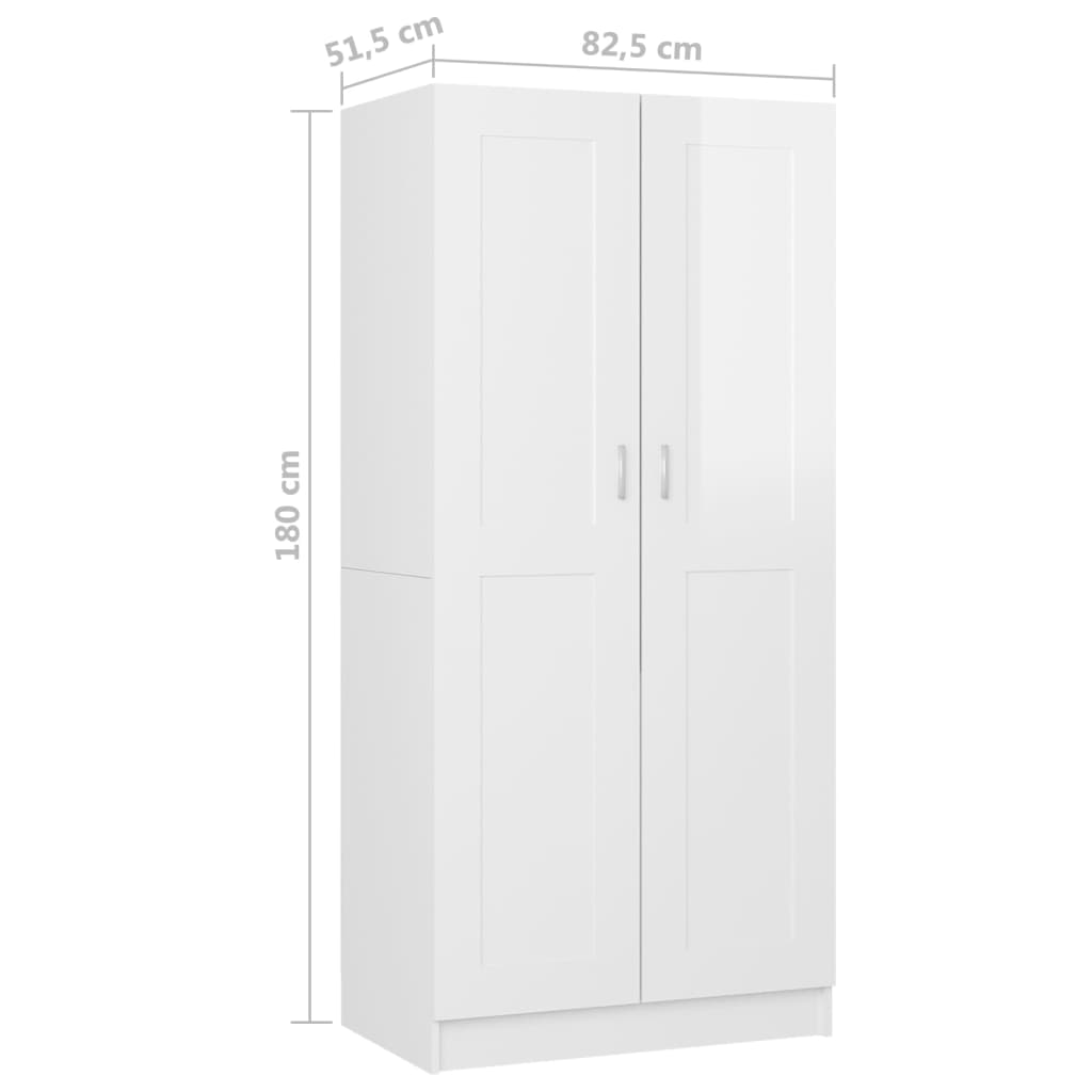 vidaXL Wardrobe High Gloss White 82.5x51.5x180 cm Engineered Wood