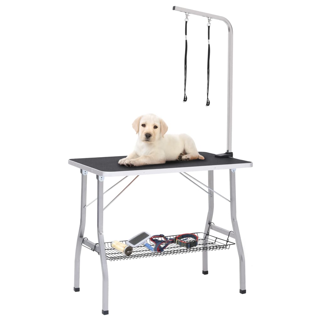 vidaXL Adjustable Dog Grooming Table with 2 Loops and Basket