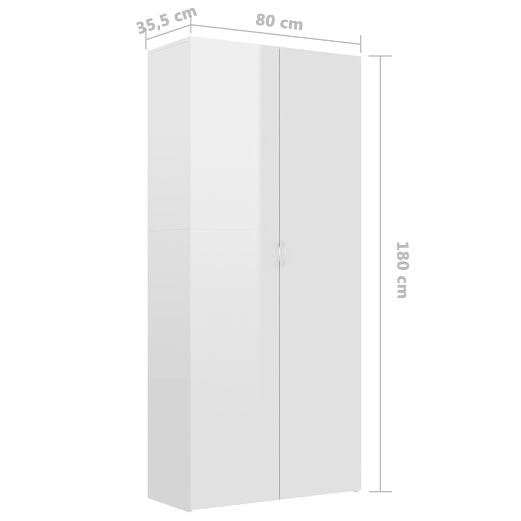 vidaXL Shoe Cabinet High Gloss White 80x35.5x180 cm Engineered Wood
