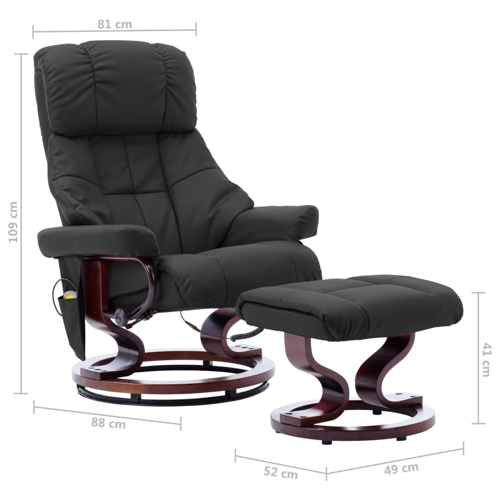 vidaXL Massage Reclining Chair Grey Faux Leather and Bentwood