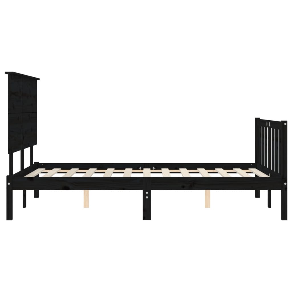 vidaXL Bed Frame with Headboard Black Double Solid Wood