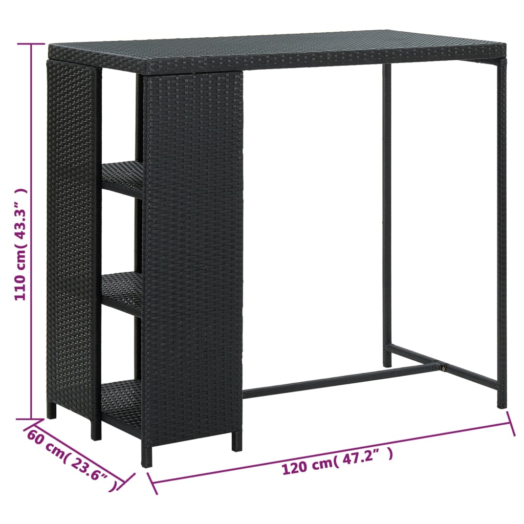 vidaXL Bar Table with Storage Rack Black 120x60x110 cm Poly Rattan