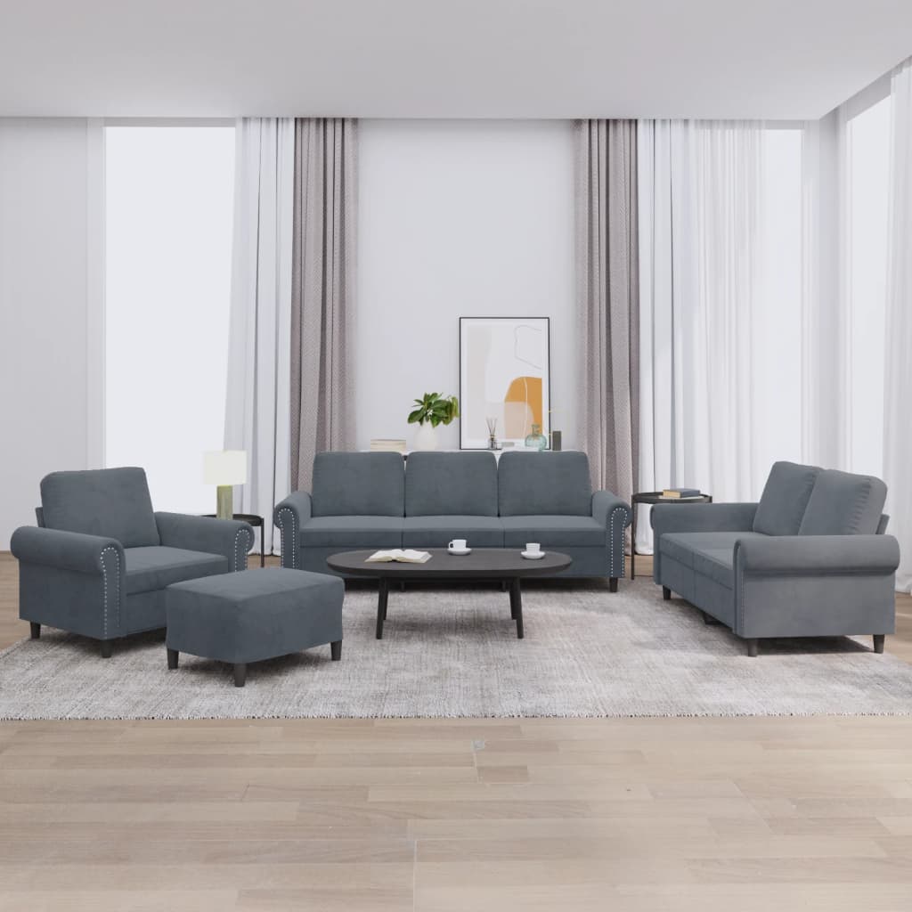 vidaXL 4 Piece Sofa Set with Cushions Dark Grey Velvet