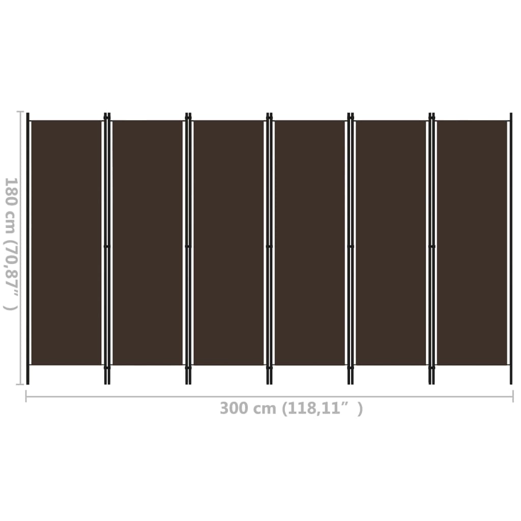 vidaXL 6-Panel Room Divider Brown 300x180 cm