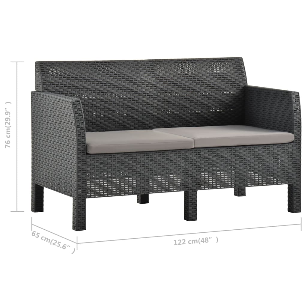 vidaXL 2-Seater Garden Sofa with Cushions Anthracite PP Rattan