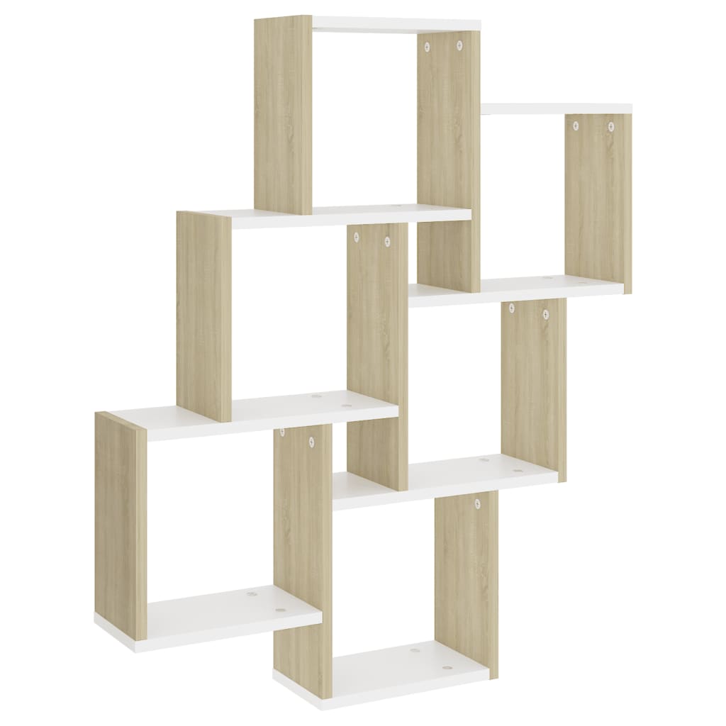 vidaXL Wall Cube Shelf White and Sonoma Oak 78x15x93 cm Engineered Wood