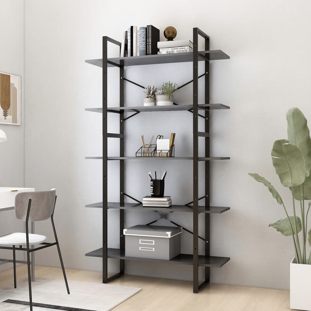 vidaXL 5-Tier Book Cabinet Grey 100x30x175 cm Engineered Wood