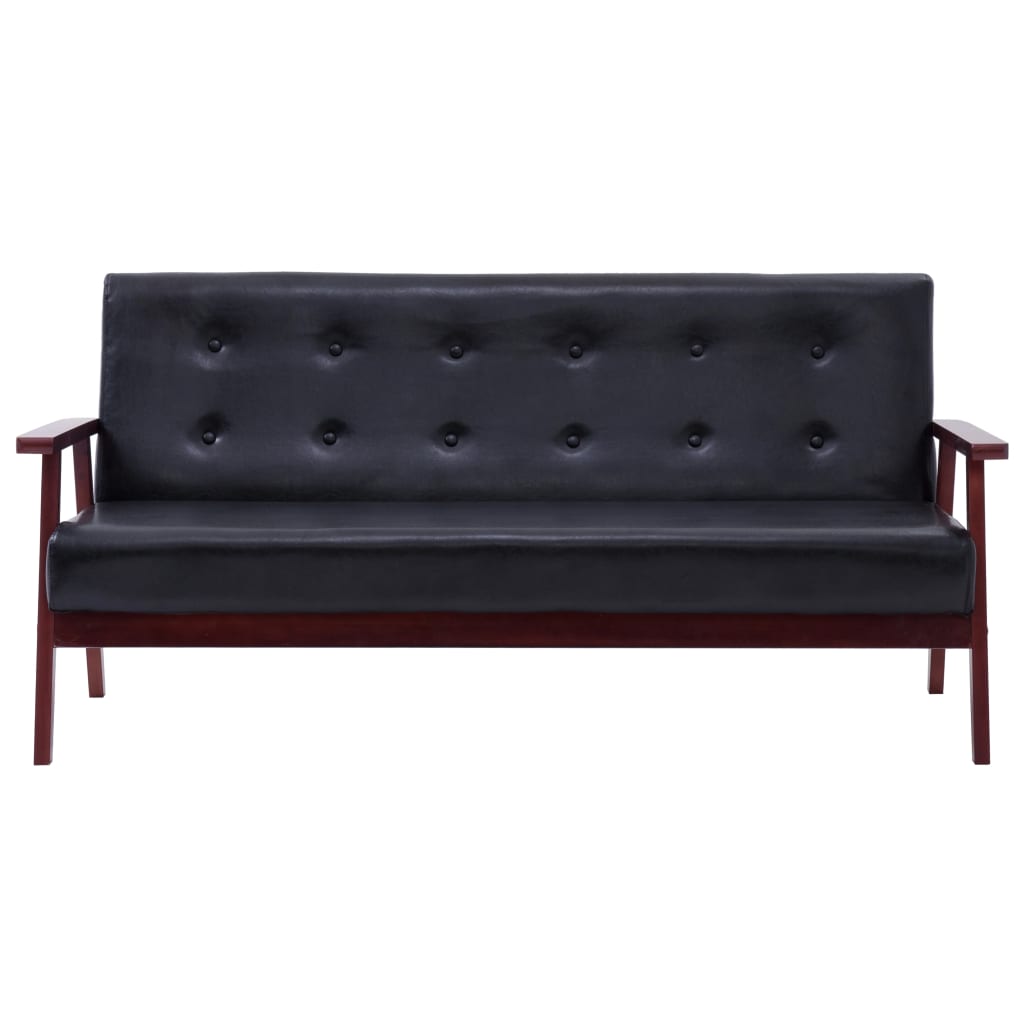 vidaXL 3-Seater Sofa Black Faux Leather