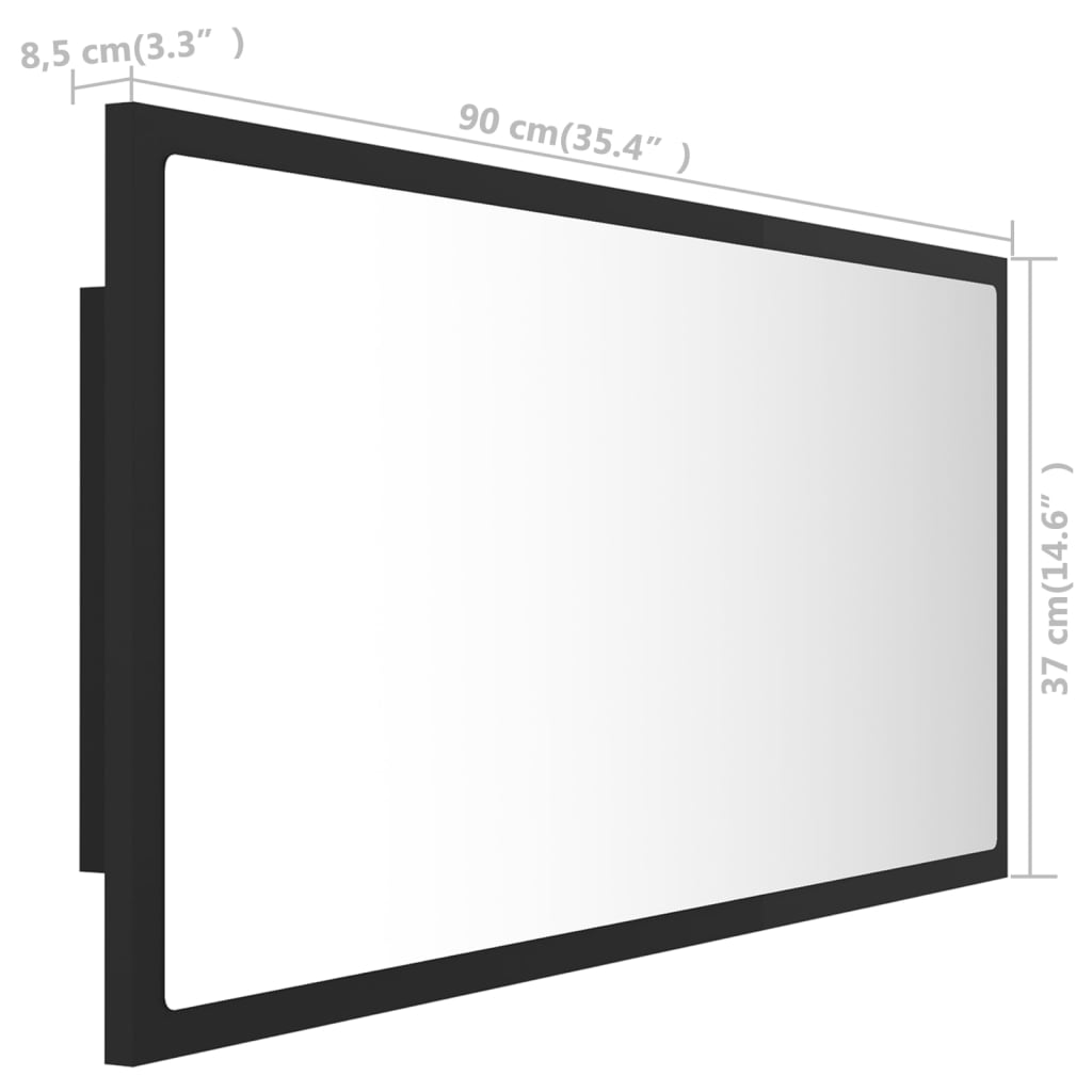 vidaXL LED Bathroom Mirror Grey 90x8.5x37 cm Acrylic