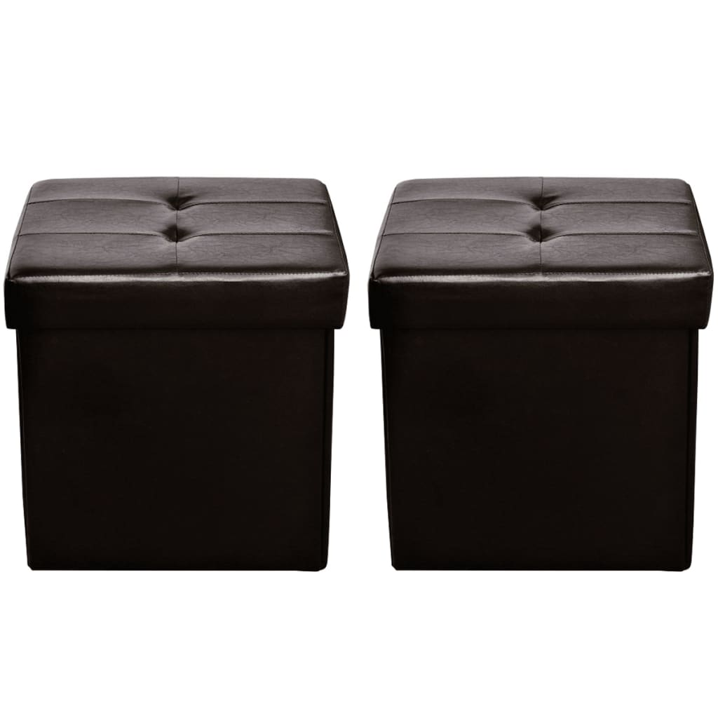 Brown Rectangular Faux Leather Fold Storage Seat Bench Stool Ottoman