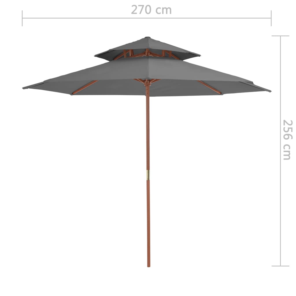 vidaXL Double Decker Parasol with Wooden Pole 270 cm Anthracite