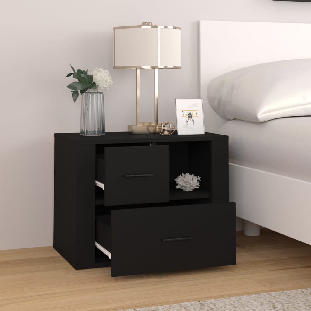 vidaXL Bedside Cabinet Black 60x36x45 cm Engineered Wood