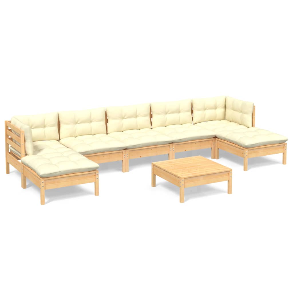 vidaXL 8 Piece Garden Lounge Set with Cream Cushions Pinewood