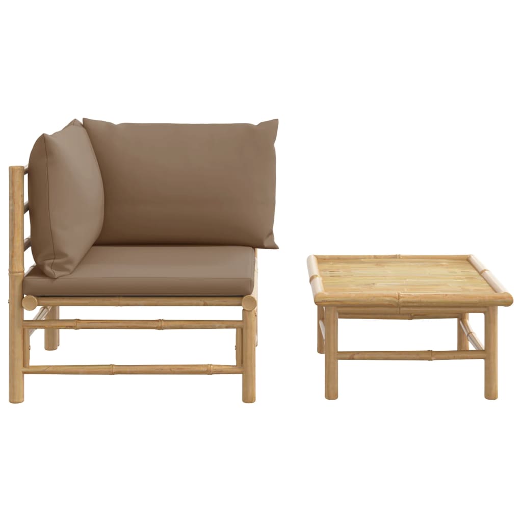 vidaXL 2 Piece Garden Lounge Set with Taupe Cushions Bamboo