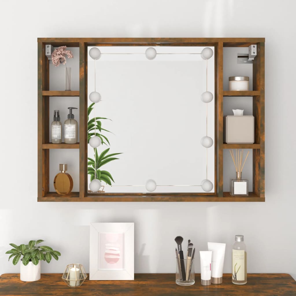 vidaXL Mirror Cabinet with LED Smoked Oak 76x15x55 cm