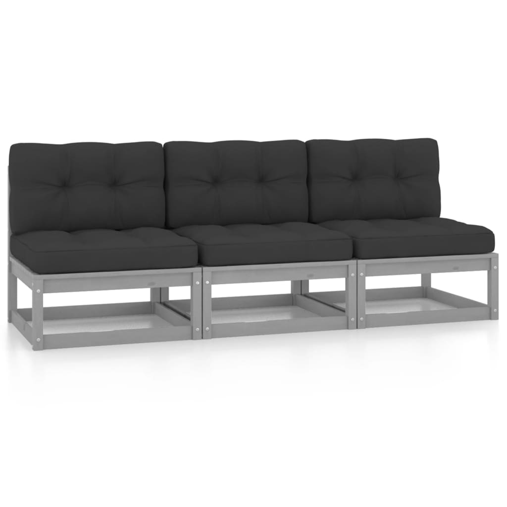 vidaXL 3-Seater Sofa with Cushions Solid Pinewood