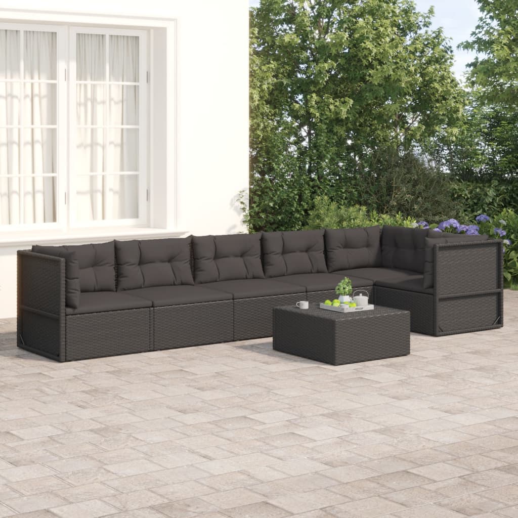 vidaXL 6 Piece Garden Lounge Set with Cushions Black Poly Rattan