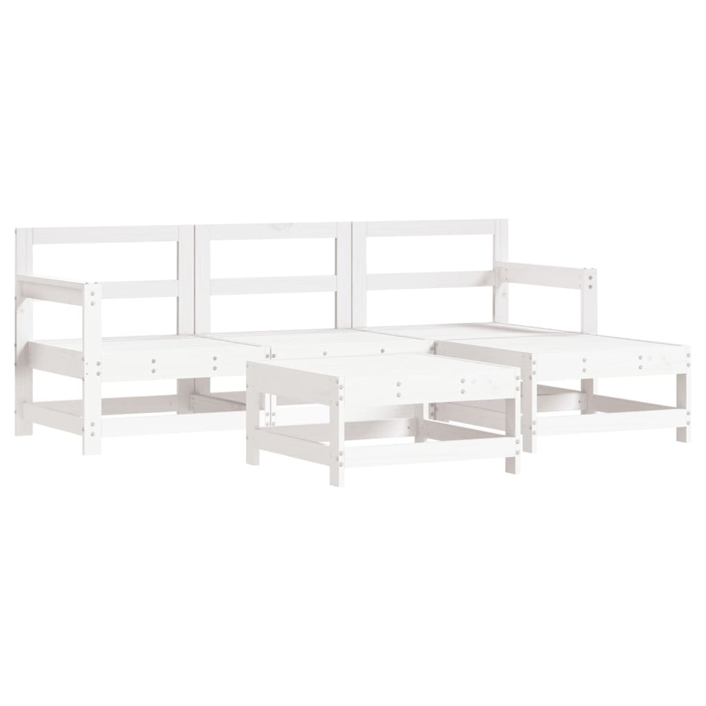 vidaXL 5 Piece Garden Lounge Set with Cushions White Solid Wood
