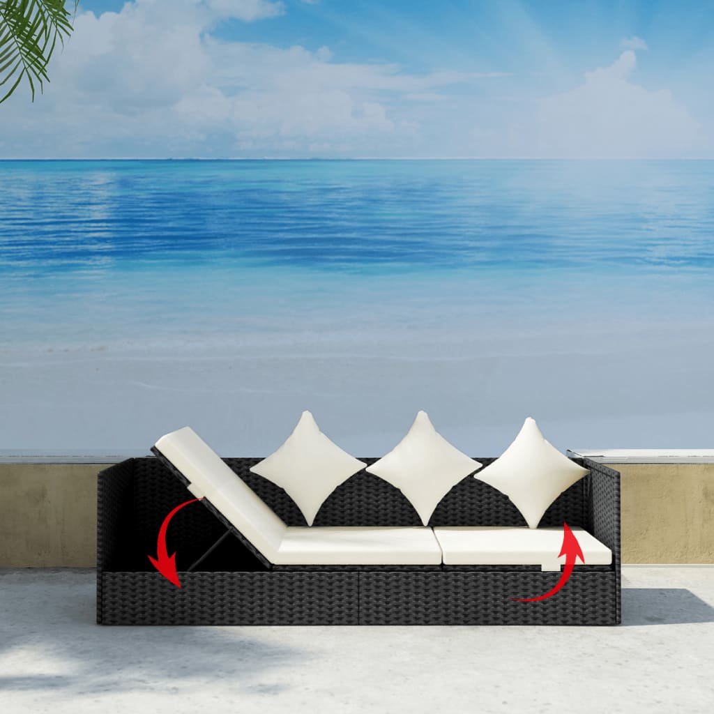vidaXL Outdoor Sofa with Cushion & Pillow Poly Rattan Black