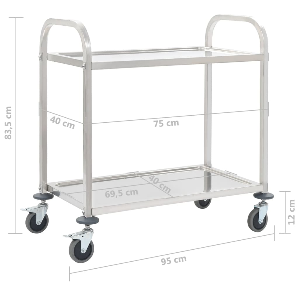 vidaXL 2-Tier Kitchen Trolley 95x45x83.5 cm Stainless Steel