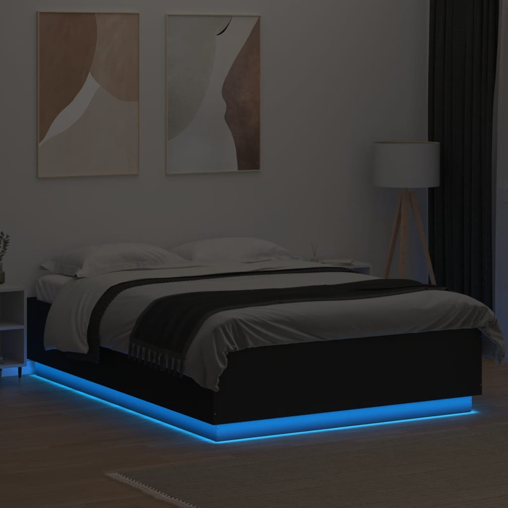 vidaXL Bed Frame with LED Lights Black 150x200 cm King Size Engineered Wood