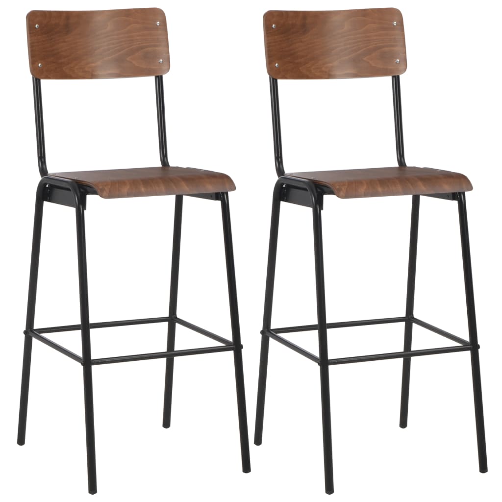 vidaXL Bar Chairs 2 pcs Brown Solid Plywood Steel