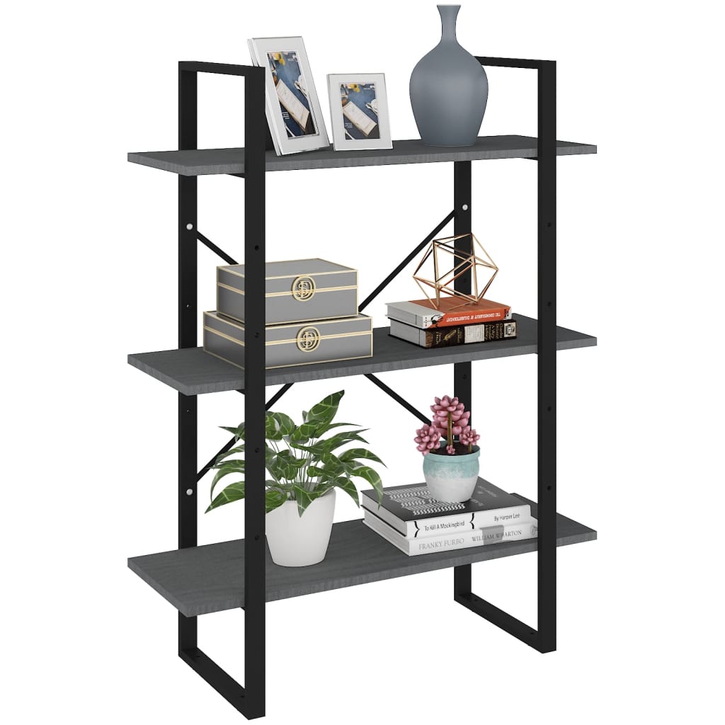 vidaXL 3-Tier Book Cabinet Grey 80x30x105 cm Solid Pine Wood