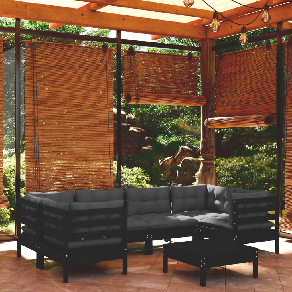 vidaXL 7 Piece Garden Lounge Set with Cushions Black Pinewood