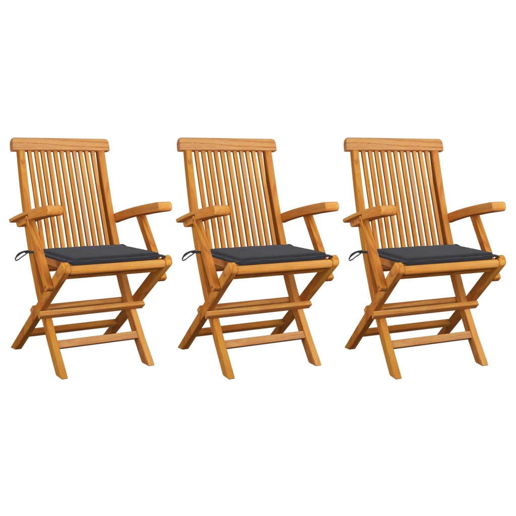vidaXL Garden Chairs with Anthracite Cushions 3 pcs Solid Teak Wood