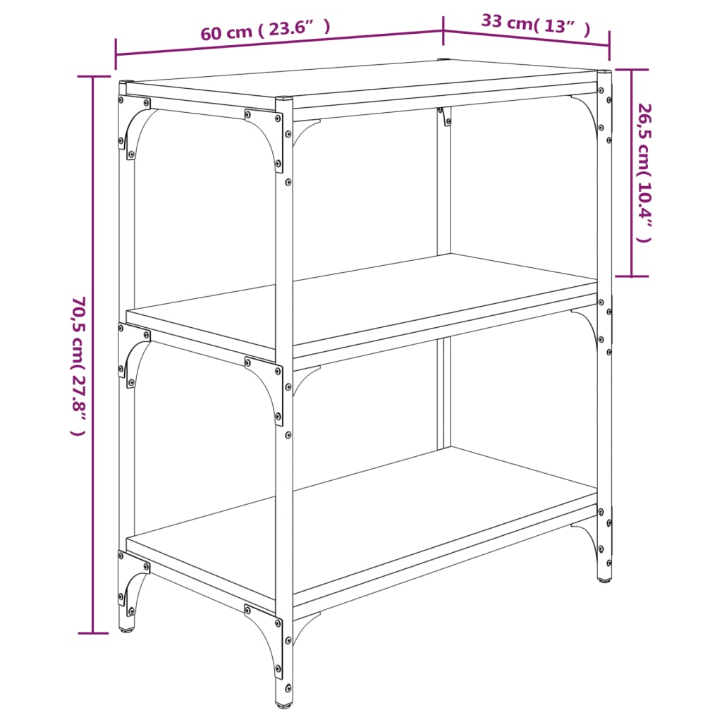 vidaXL Book Cabinet Black 60x33x70.5 cm Engineered Wood and Steel