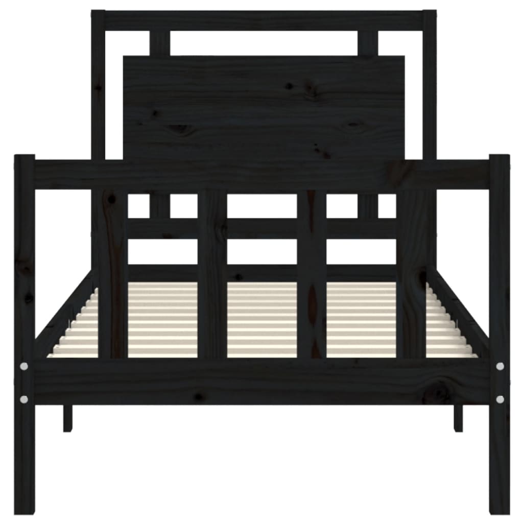 vidaXL Bed Frame with Headboard Black 90x190 cm Single Solid Wood
